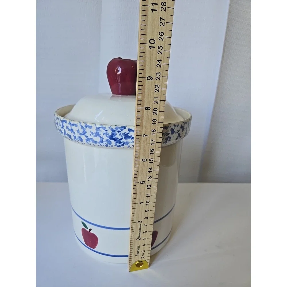 Vtg Treasure Craft Apple Cookie Jar Canister Spongeware Pottery Retro Kitchen 10